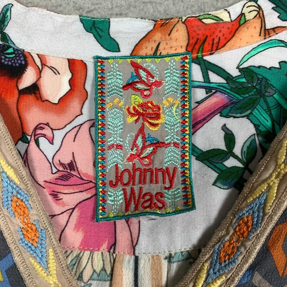 Johnny Was Becca Blouse Womens XL Floral Scarf Print V-Neck Embroidered Tunic - Picture 4 of 10